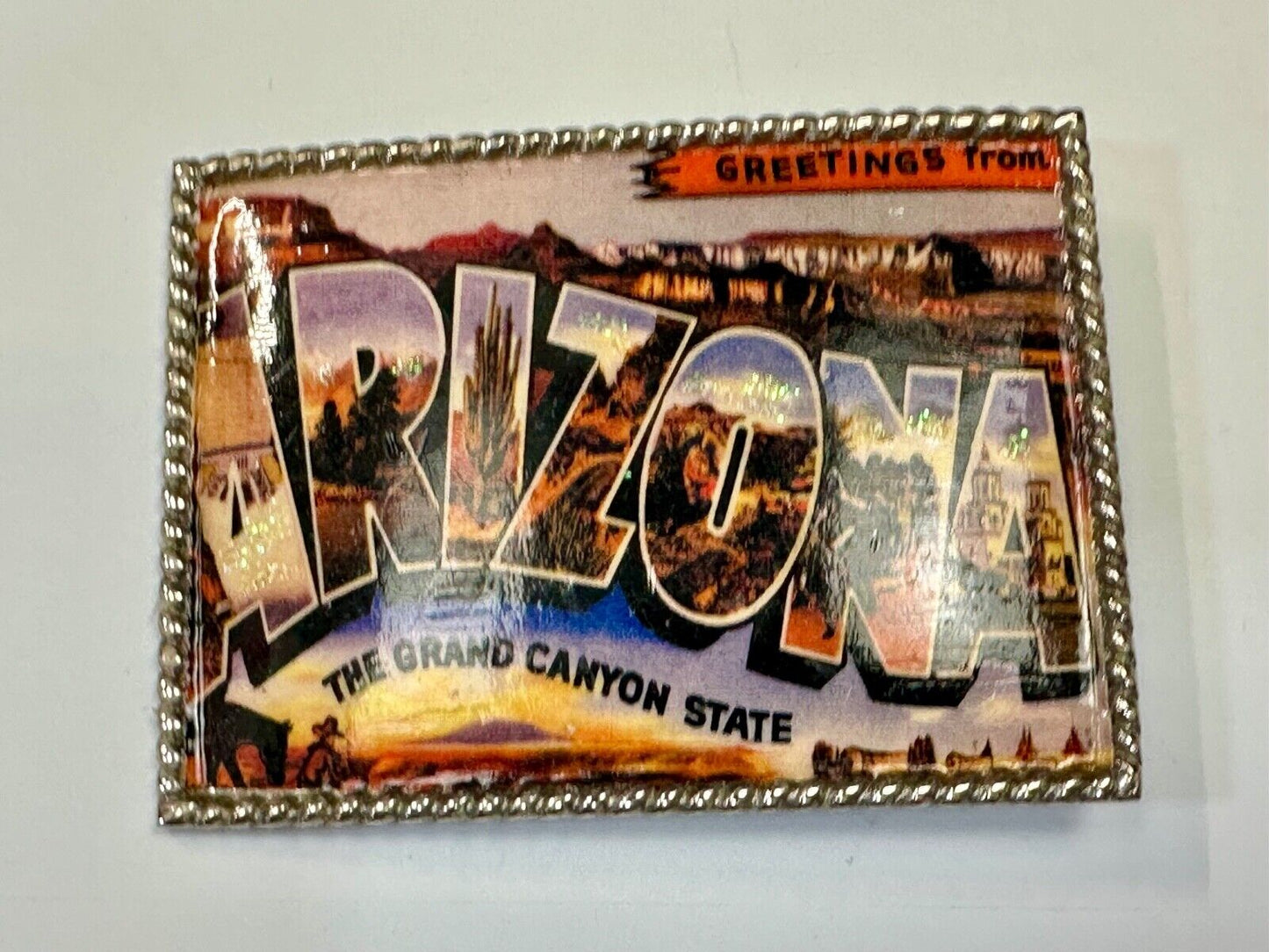 The Beautiful State of Arizona AZ post card style picture belt buckle