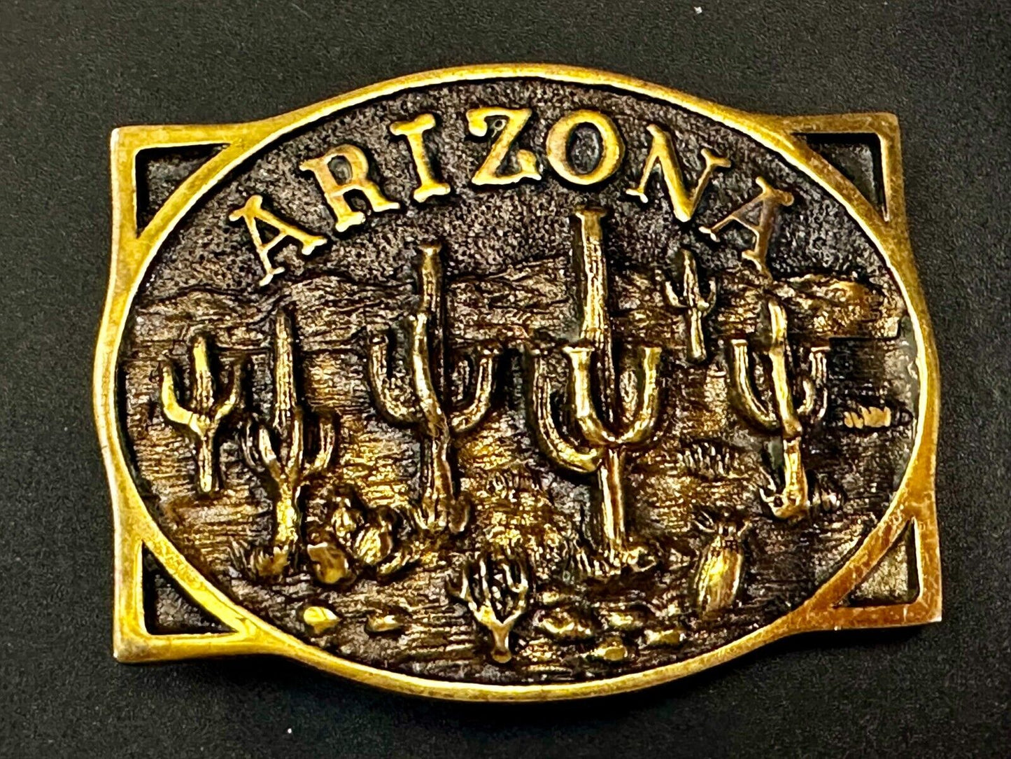ARIZONA State Southwest Desert Cactus Solid Brass 1982 Heritage Mint Belt Buckle
