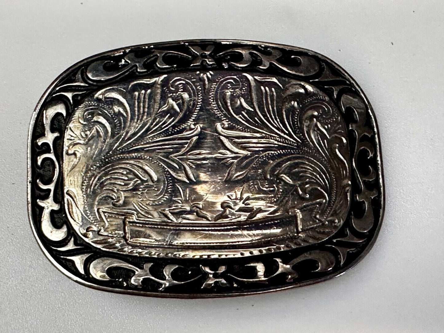 Vintage Blank Award Ribbon Scroll To Engrave Flower Swirl Design Belt Buckle