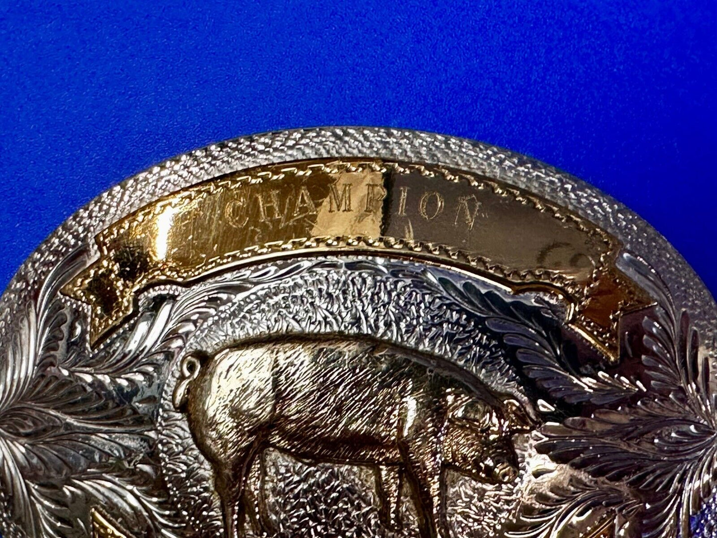 Berkshire Gilt Pig Breed Show Champion Ribbon Trophy Award Design Belt Buckle