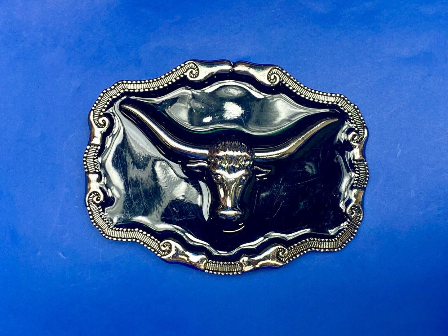 Black And Silver Color Texas Longhorn Western Framed Belt Buckle