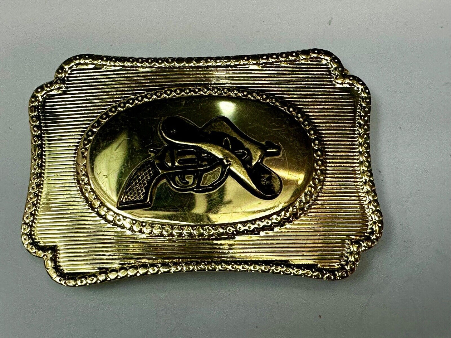 Vintage Cowboy Hat & Revolver Pistol Western Belt Buckle Cap Gun Buckle