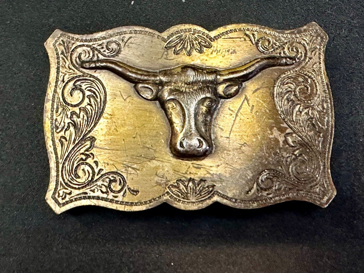 Texas Longhorn Steer Bull Cow Ornate Raised Dimensional Stamped Belt Buckle