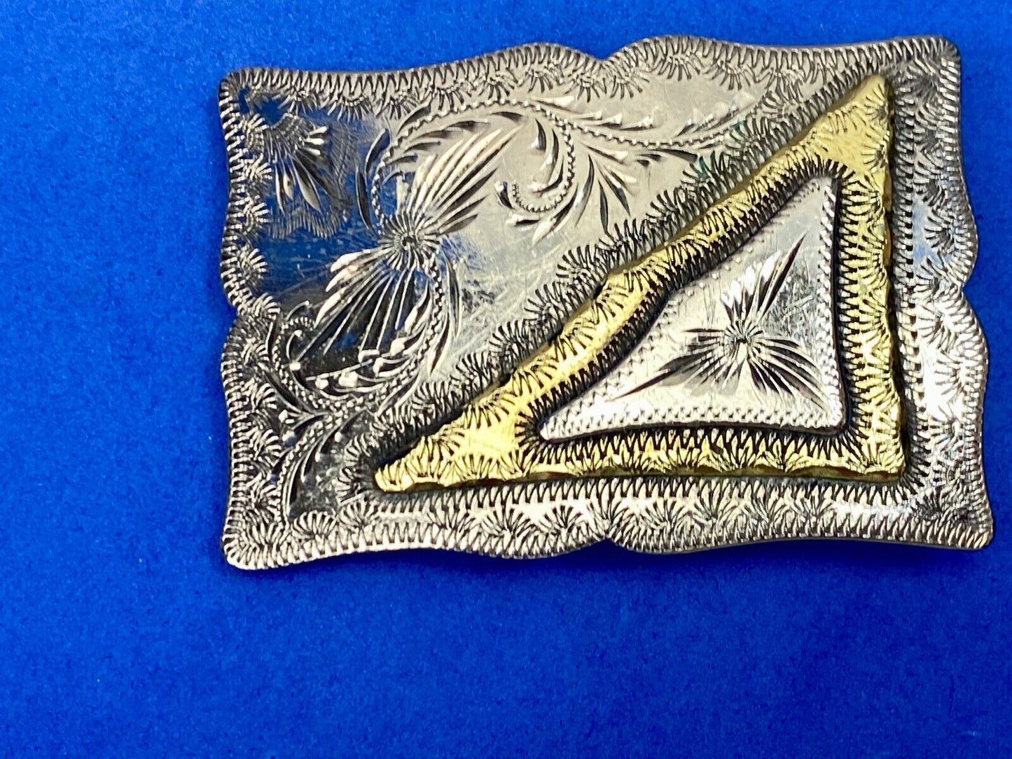 Beautiful Hand Made Western Flower Swirl ornate mixed metal Eastern belt buckle