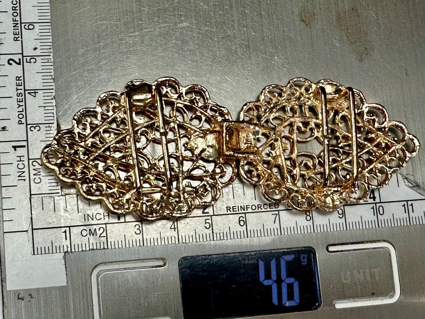 2 Pc interlocking Ribbon Filigree Open Cut-Out Gold Tone Small Belt Buckle