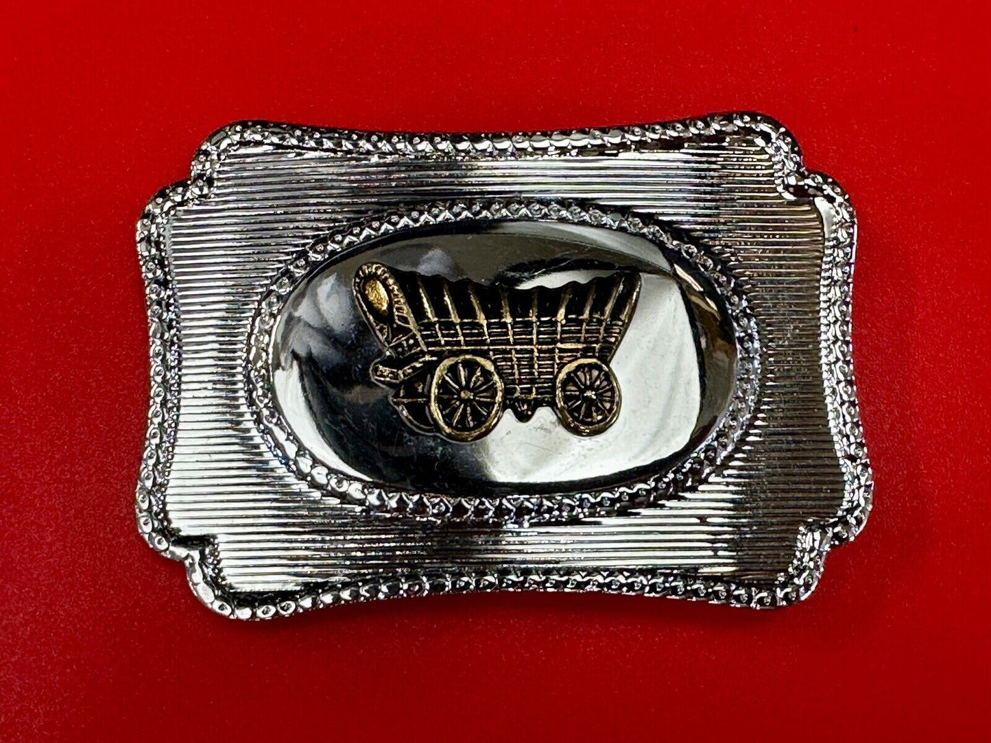 Vintage Covered Wagon - western two tone outlined belt buckle
