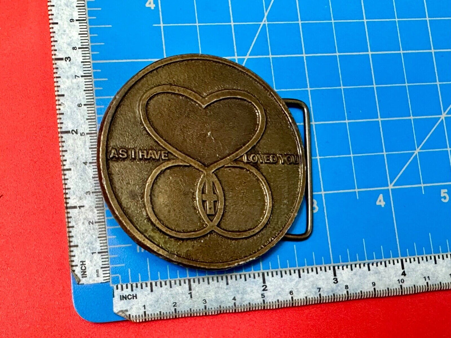 AS I HAVE LOVED YOU Round heart star of David belt buckle