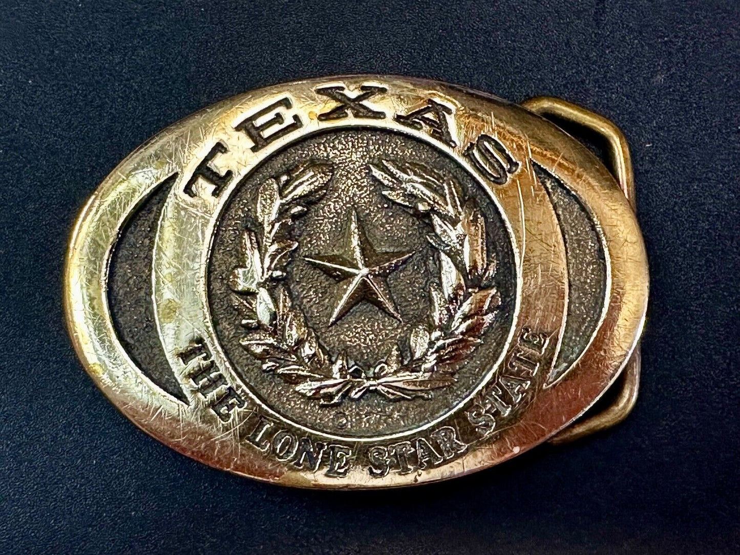 The Great State of Texas Lone Star State Solid Brass 1970s Belt Buckle