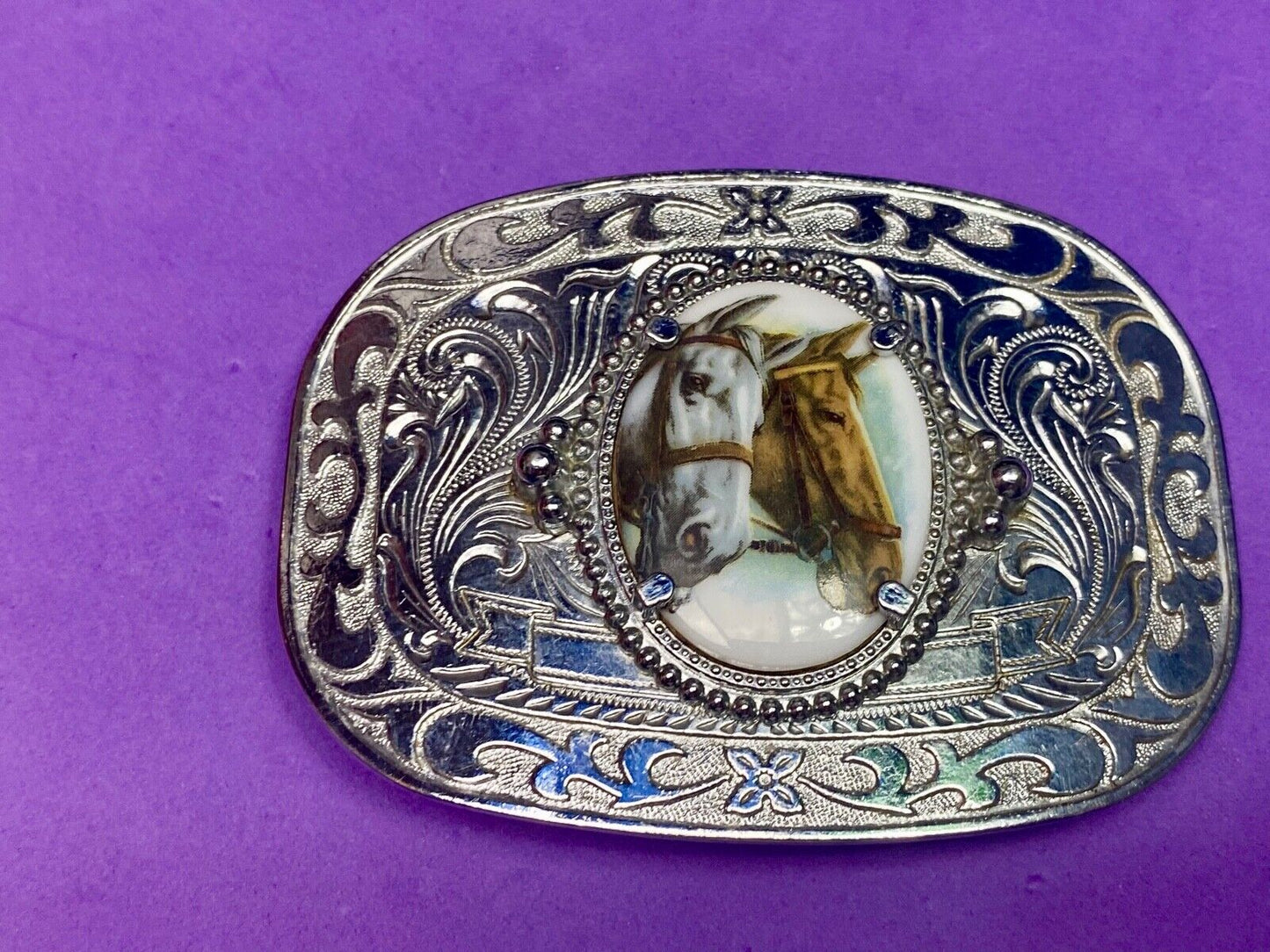 Beautiful Two Horse Bust Head's Photo Picture Western Centerpiece Belt Buckle