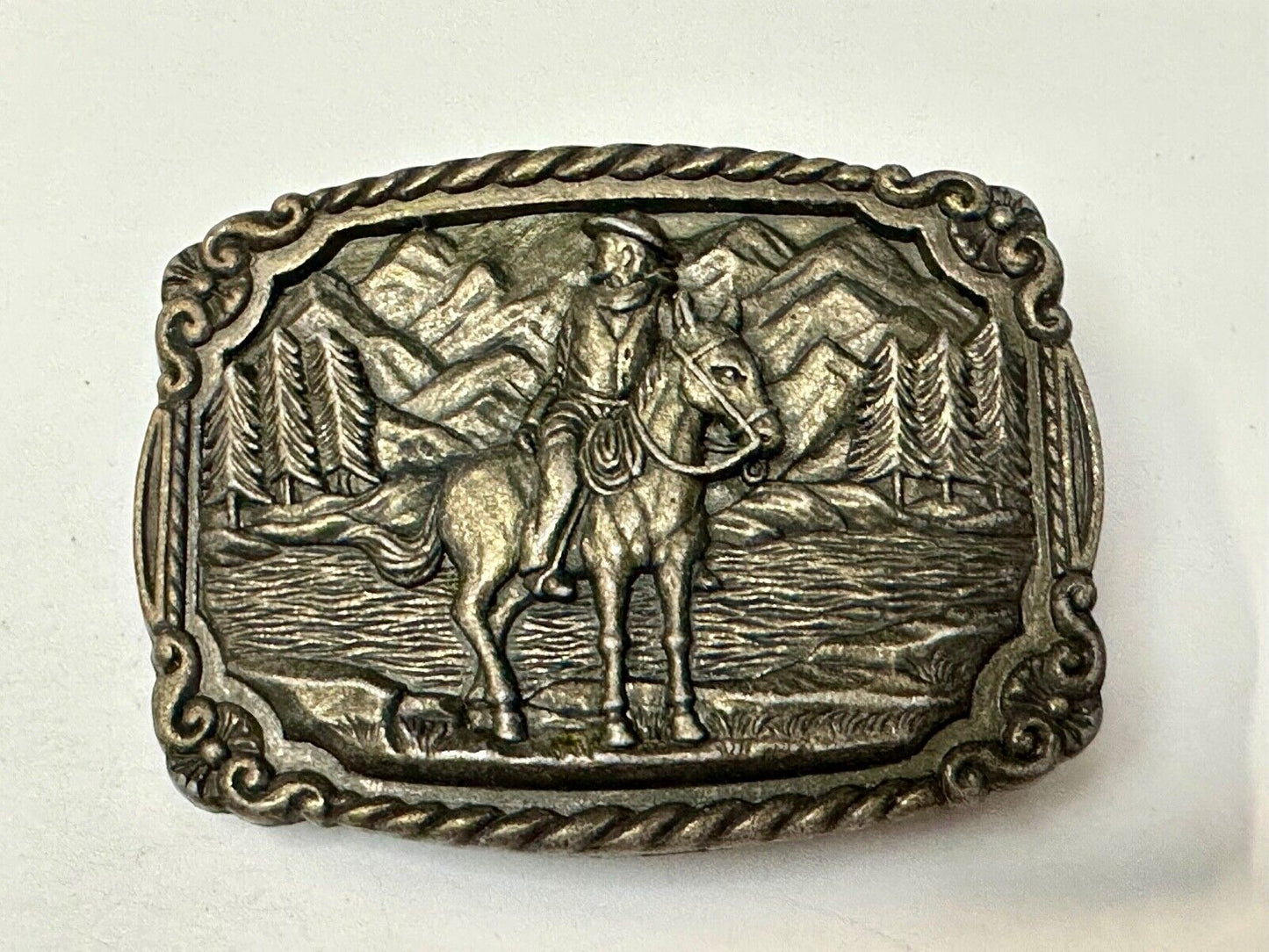 Vintage Cowboy on Horseback Dress Style Clamp down Belt Buckle