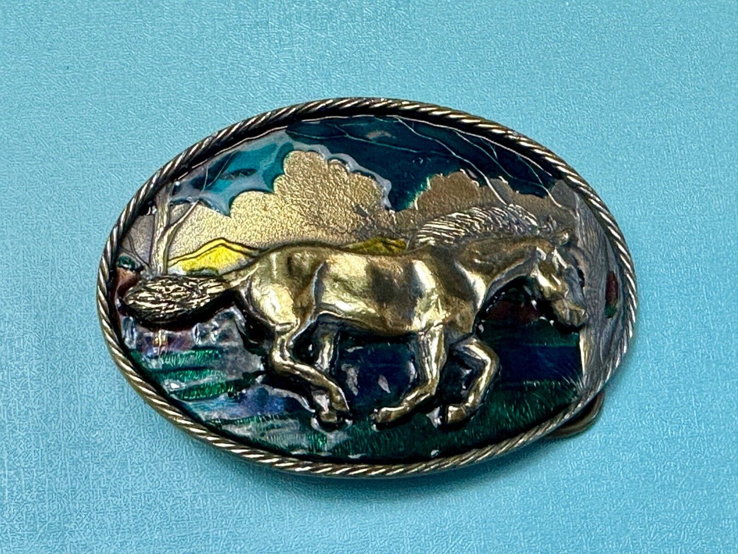 Vintage 1980 running mustang horse - The Great American belt buckle Co