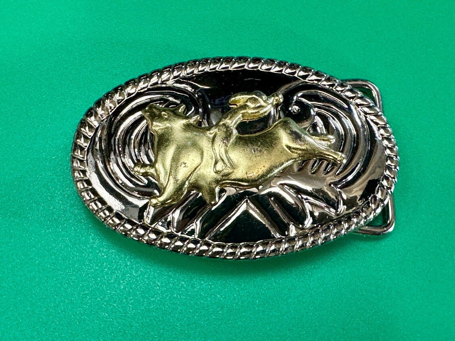 Vintage Cowboy Saddle Bronc western two tone oval belt buckle