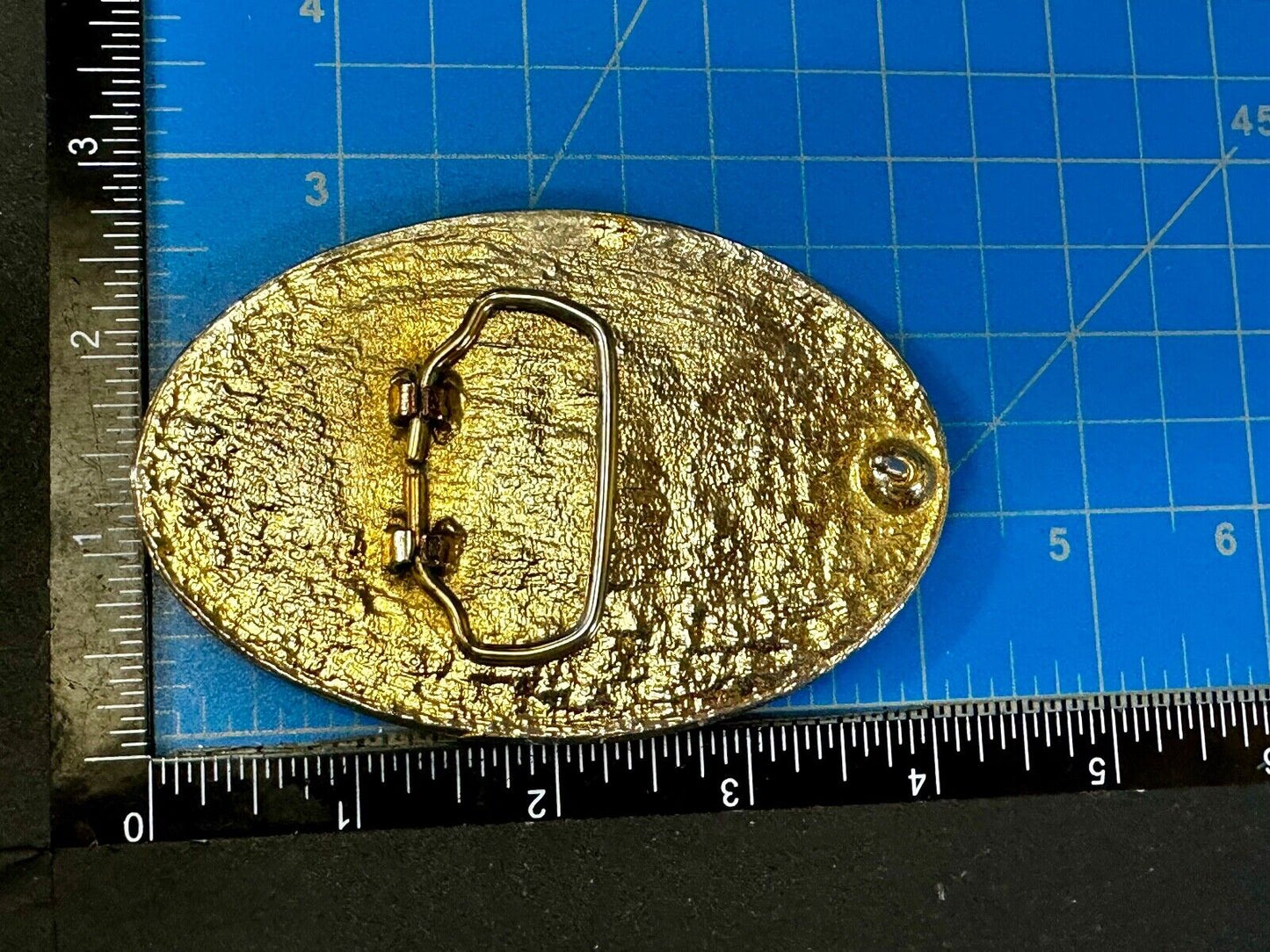 3D Buffalo in wheat grass - Raised from gold tone Vintage Belt Buckle