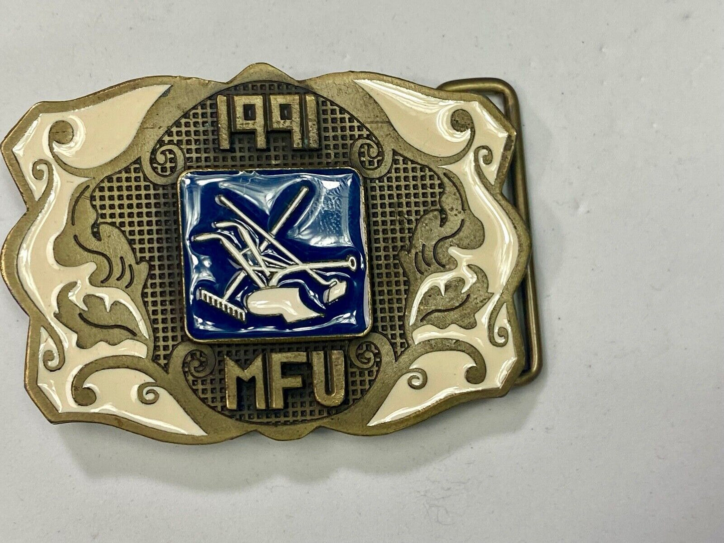 1991 Mfu Landscaping Service Company Promotional Western Framed Belt Buckle