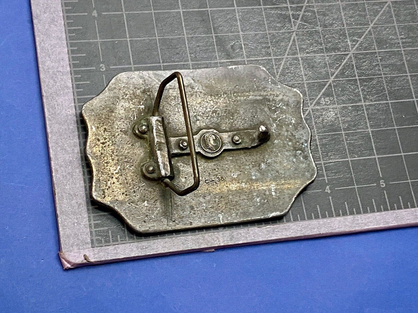 vintage american express wells butterfield belt buckle horses buggy - signed