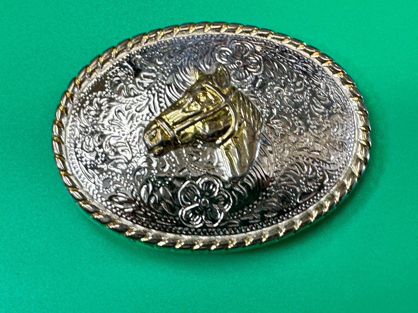 Vintage Horse Head Two tone oval western 2.75" wide belt buckle by Ivan