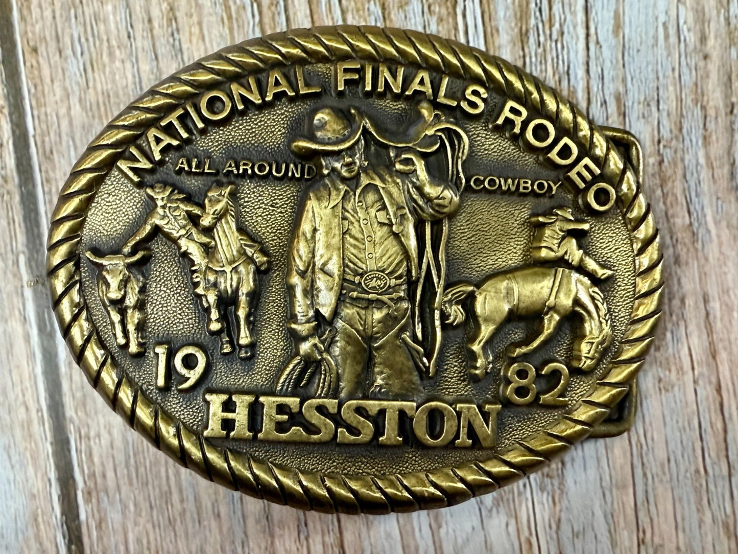 1982 Hesston NFR National Finals Rodeo All Around Cowboy Belt Buckle