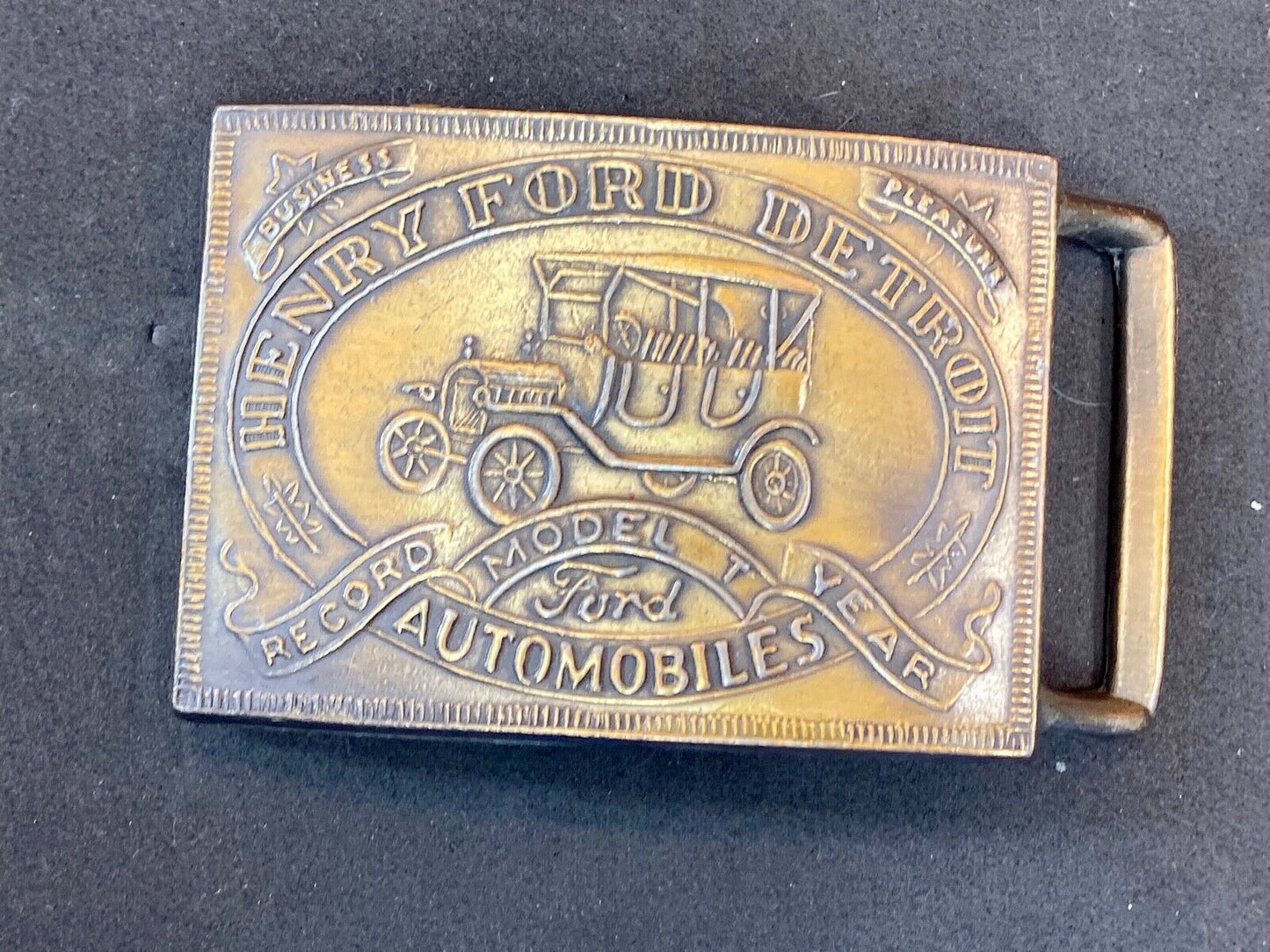 Vintage Henry Ford Detroit Automobiles Metal Belt Buckle Model T Antique
