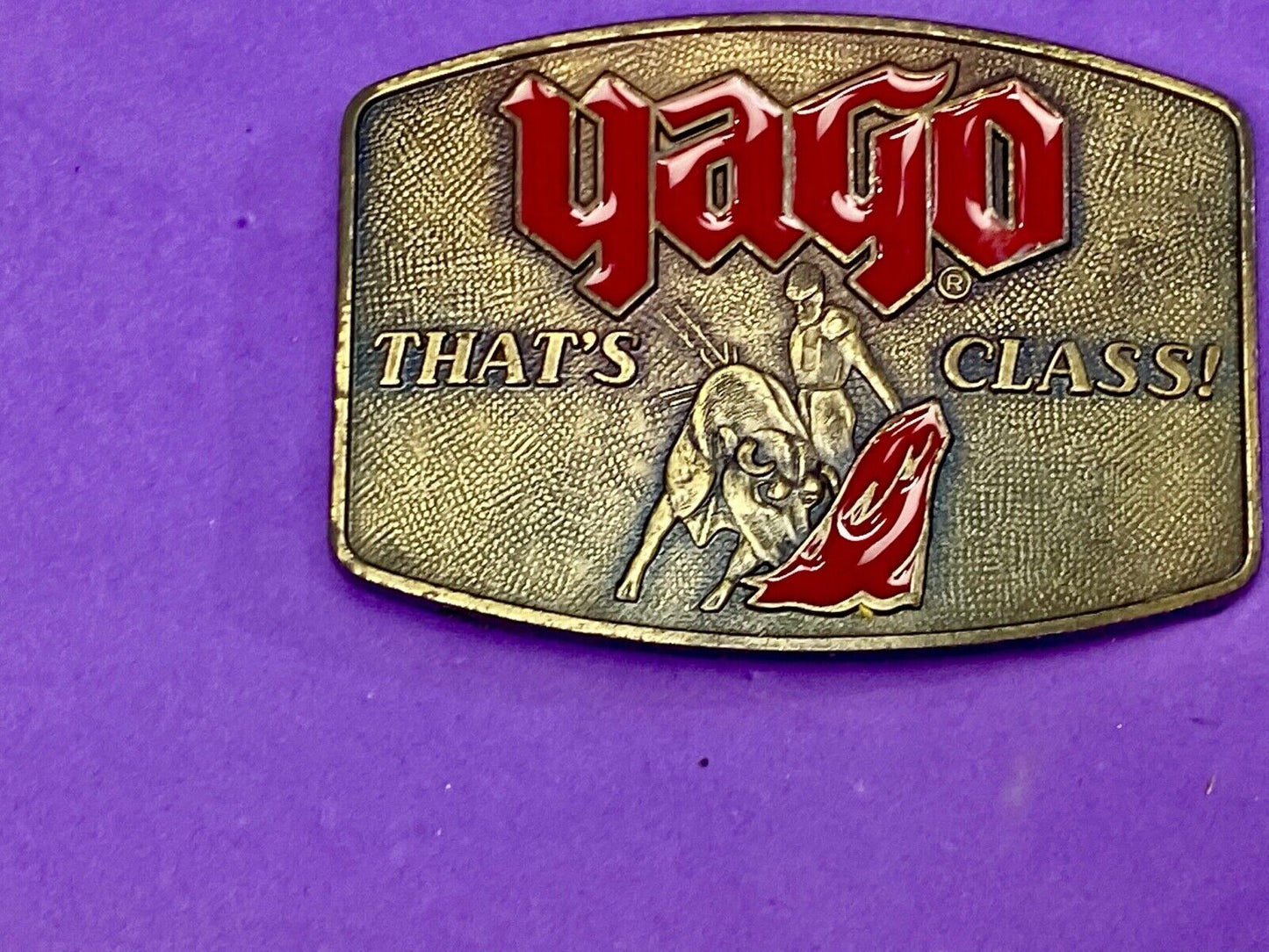 Vintage Bullfight Bull matador with red hat belt buckle YAGO - That's Class