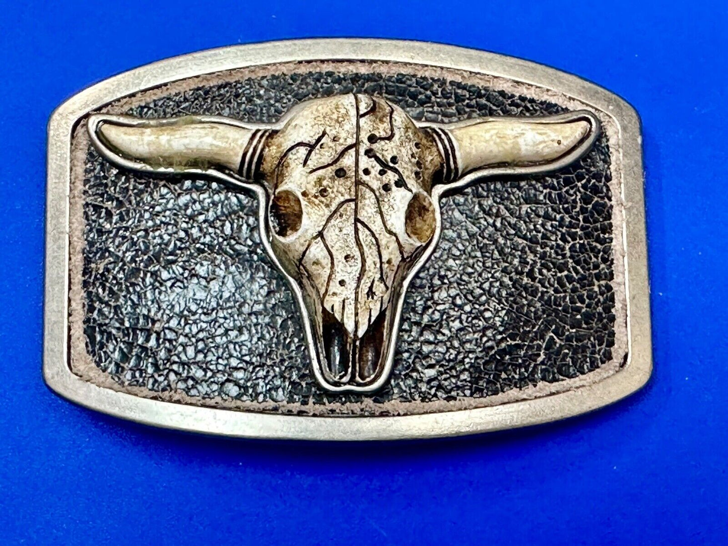 Texas Longhorn Silver tone Faux Leather backing Belt Buckle by Classico Itallio