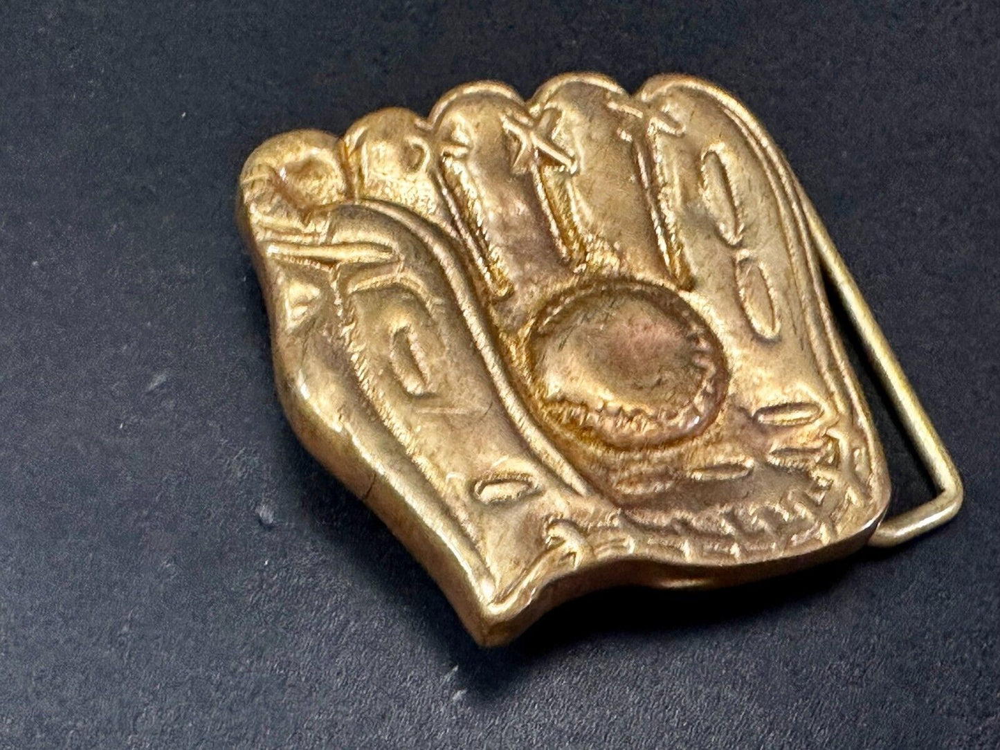 Baseball Glove Mitt Catching Ball Unique Sports Figural Solid Brass Belt Buckle