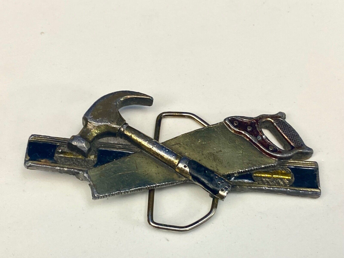 Vintage 1981 Great American Buckle Tools Belt Buckle Hammer Saw Level