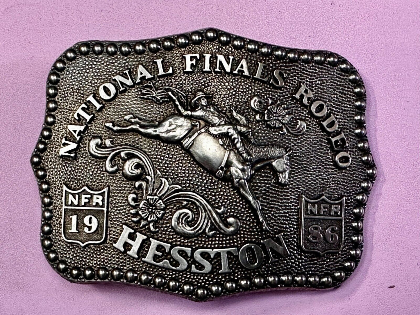 1986 Hesston NFR National Finals Rodeo Cowboys Western Belt Buckle