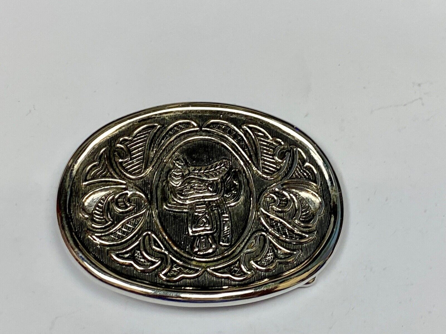 Vintage Avon Silver Tone Western Horse Saddle Cowboy Belt Buckle