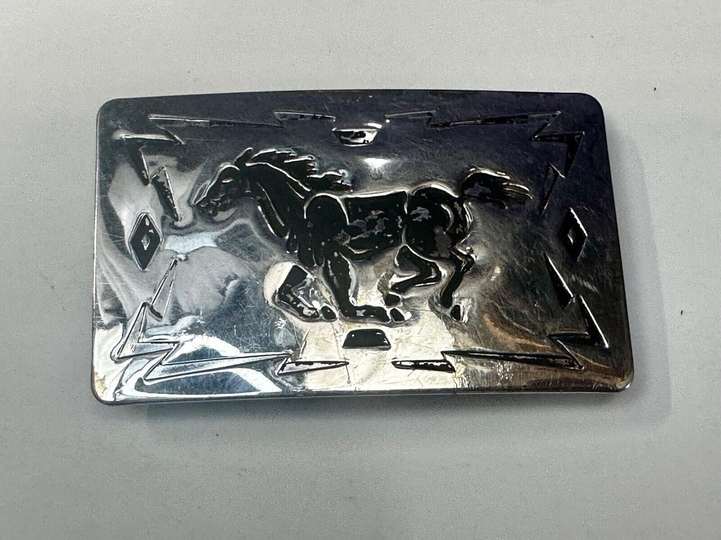 Vintage Chambers Horse Running Mustang nickel silver USA made Belt Buckle