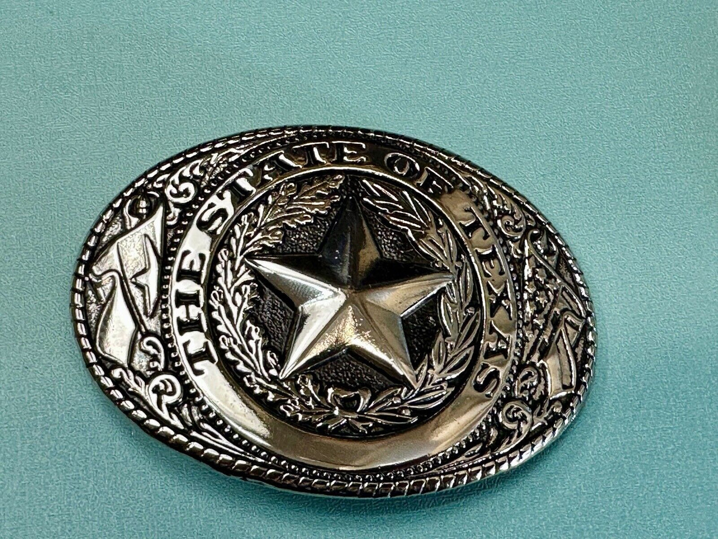 The Great State of Texas - Lone Star Flags seal silver & black color belt buckle