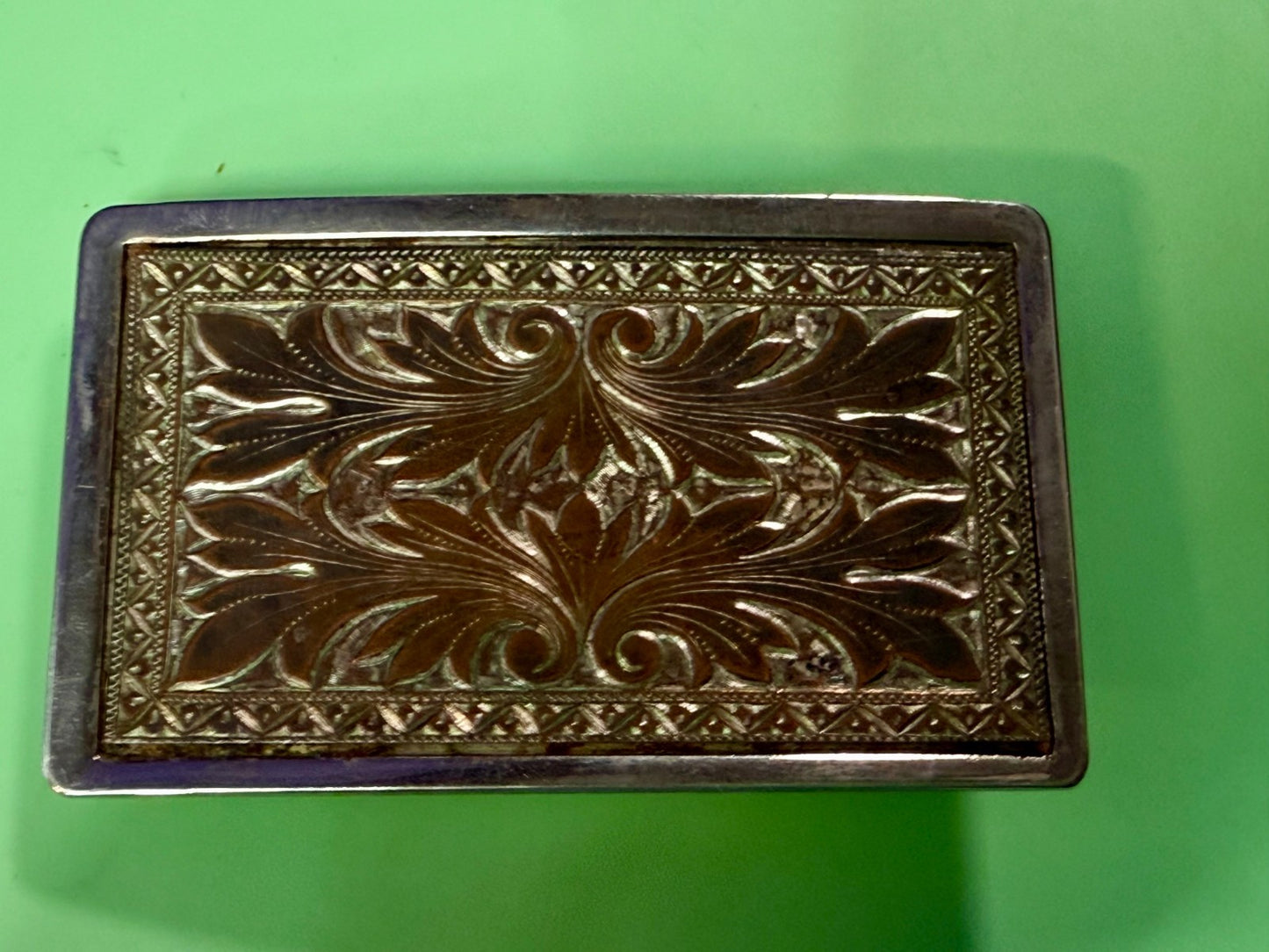 Vintage Etched Floral Pattern Flower Swirl Rectangular Western Belt Buckle