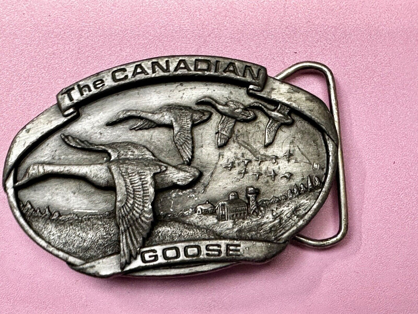 The Canadian Goose Migrating Flying Brass Vintage 1983 Belt Buckle by Bergamot