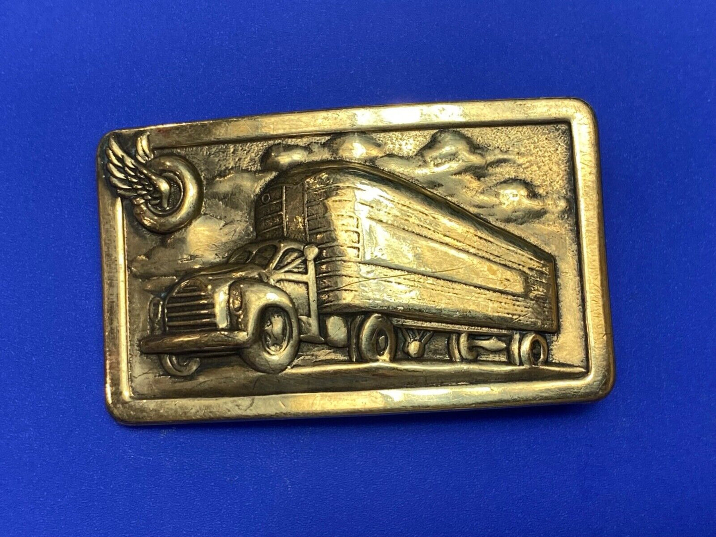 Tire Wing Semi Retro Tanker Transport Trailer big rig driver stamped belt buckle