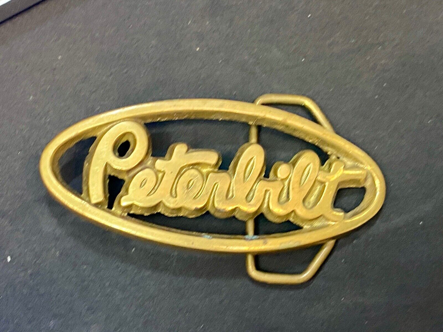 VINTAGE 1970s **PETERBILT** TRUCK ADVERTISEMENT SOLID BRASS SPELLED OUT BUCKLE