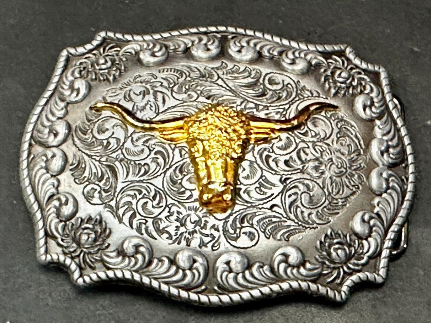 Texas Longhorn Rodeo Cowboys Steer Two Tone Belt Buckle by Jeans Friend