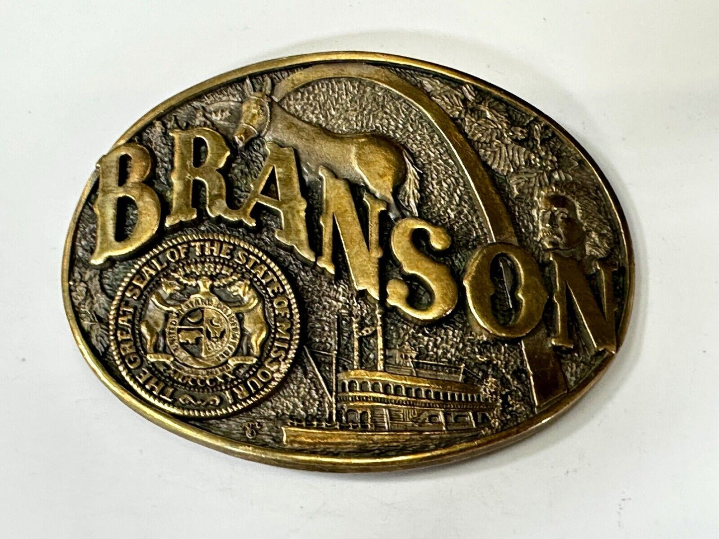The Great Seal of the State of Missouri Branson Brass Commemorative Belt Buckle