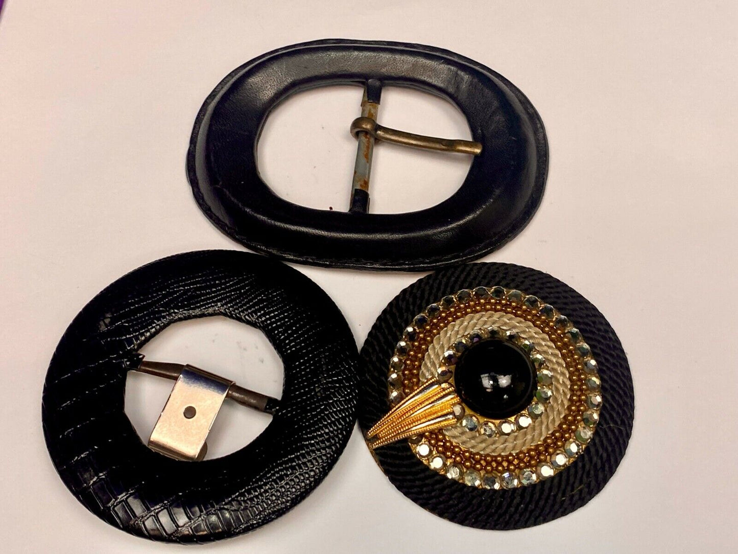 3 Pc Lot Of Black And Gold Tone Scarf Slides Belt Buckle Charmant
