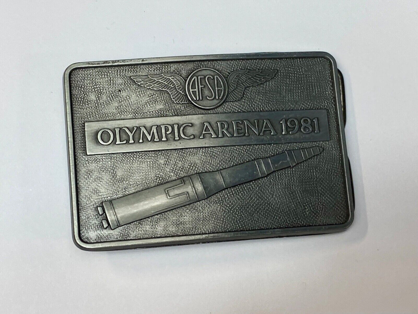 Air Force Sergeants Assn AFSA 1981 OLYMPIC ARENA space rocket Belt Buckle