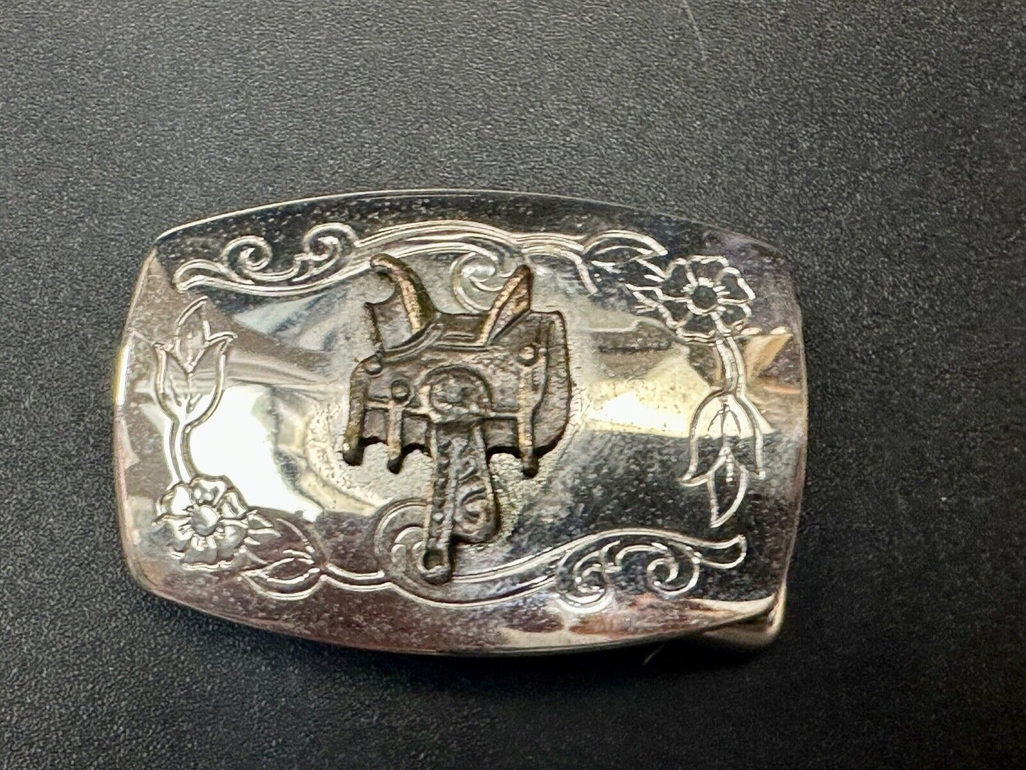 Vintage Cowboy Horse Saddle western two tone belt buckle