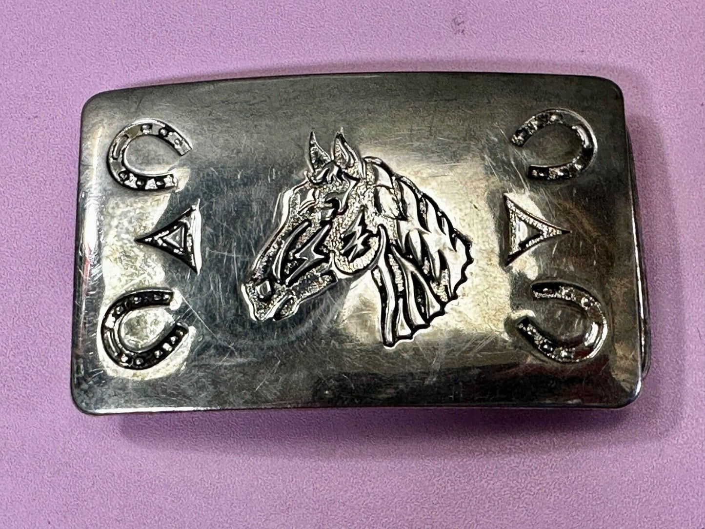 Vintage Chambers Horse Head with Horseshoes Vintage Southwestern Belt Buckle