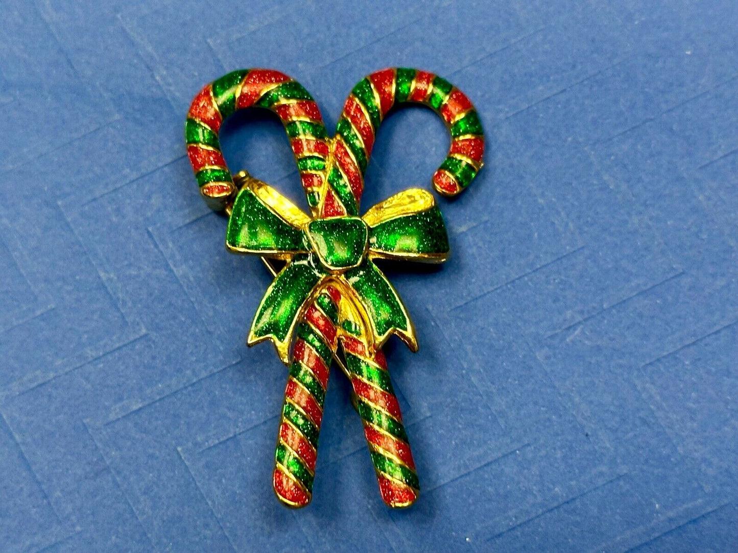 Vintage Candy Cain Pair with bow Christmas Holliday Brooch by AAI