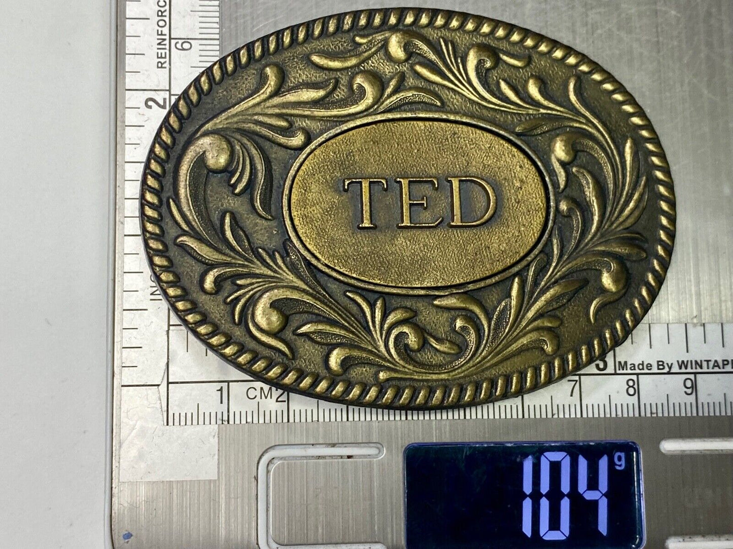 Vintage 1977 Ted Name Personalized Belt Buckle By Kinney Co