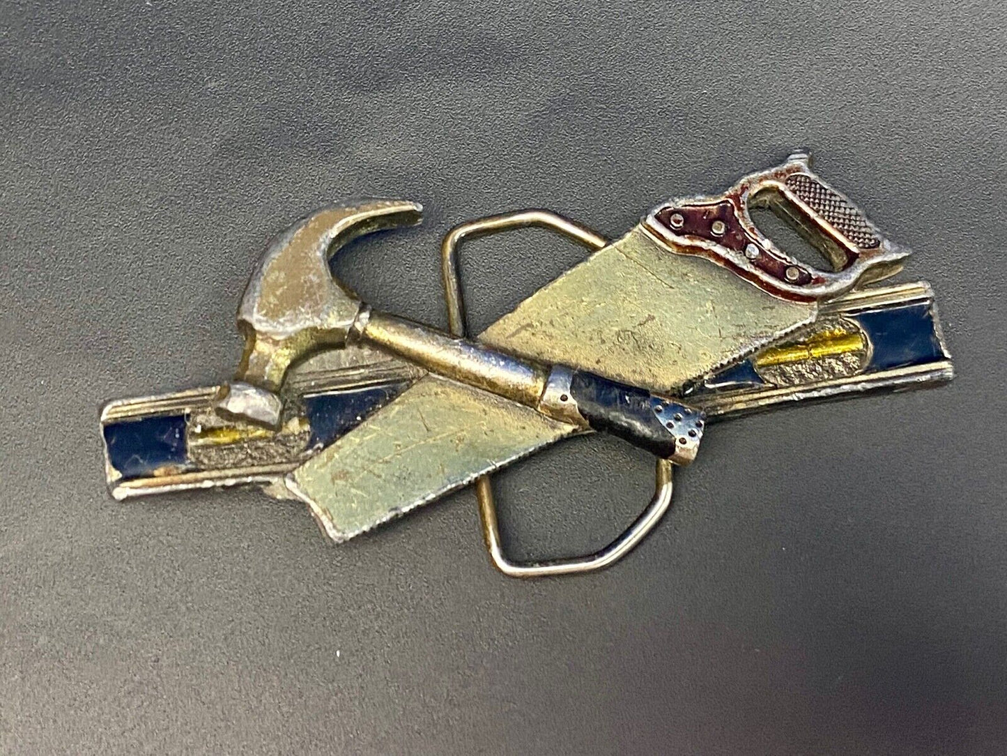 Vintage 1981 Great American Buckle Tools Belt Buckle Hammer Saw Level