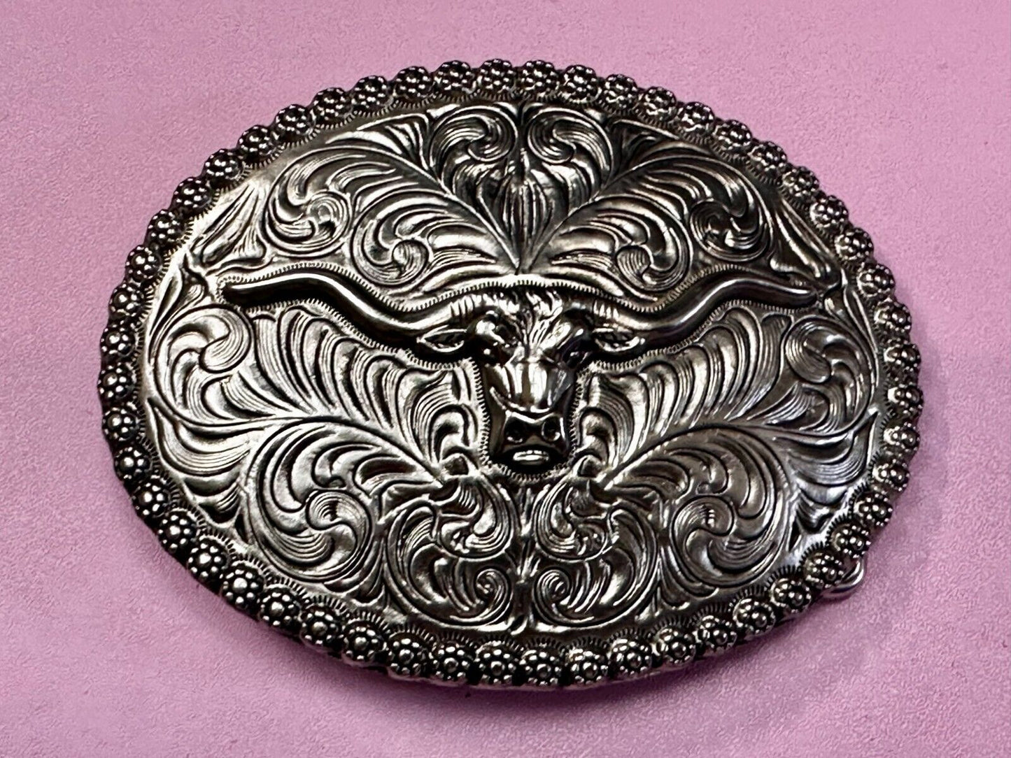Texas Longhorn Steer Bull Cow Silver Tone Western Rodeo Cowboys Belt Buckle