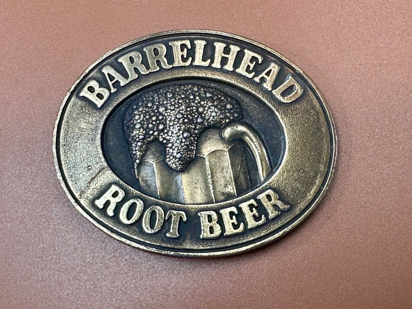 BARRELHEAD ROOT BEER MUG SODA ADVERTISING VINTAGE 1970's BELT BUCKLE by ADVOR