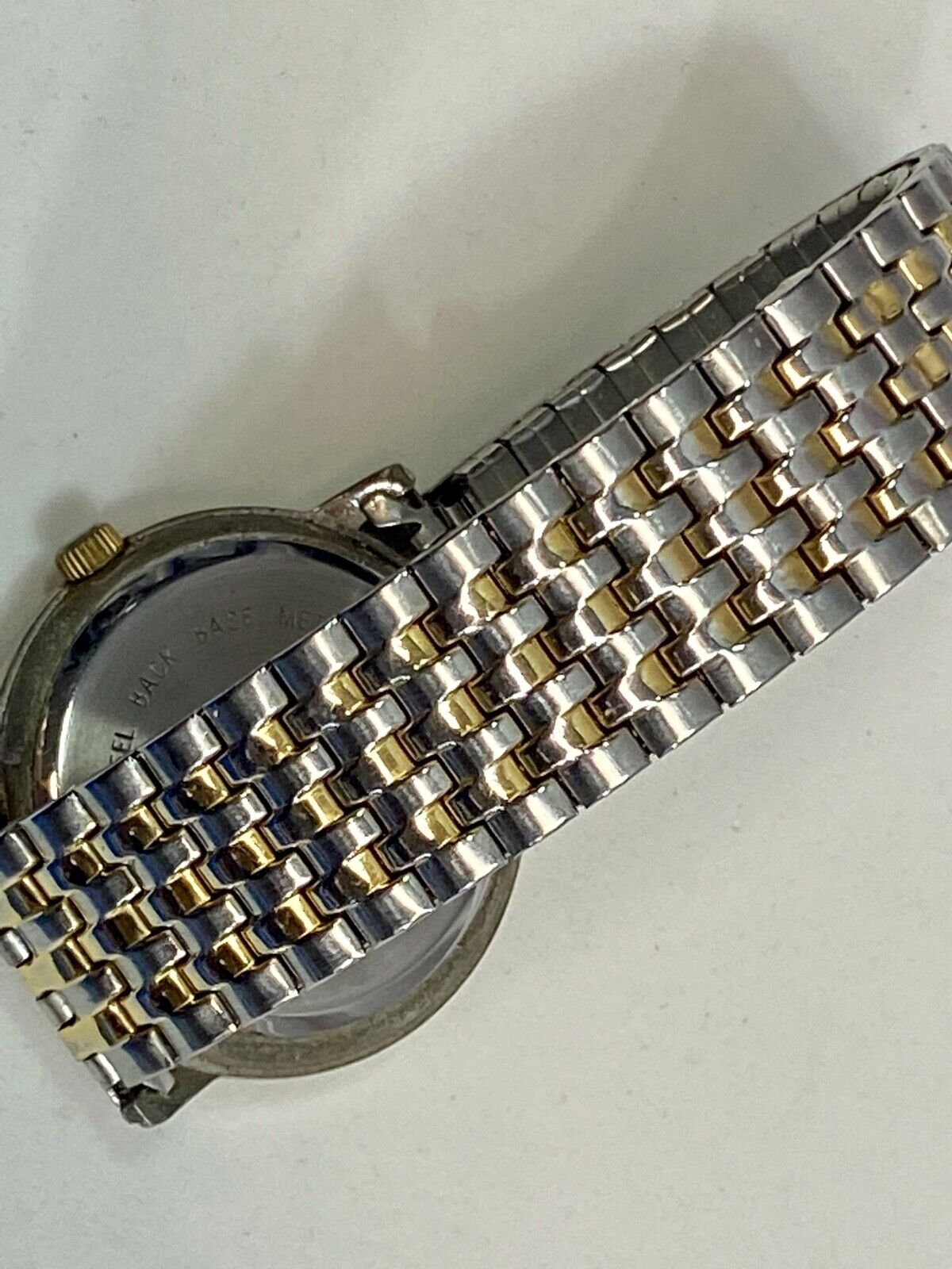 Benrus Day Date Bnw708 Two Tone Stretch Band Watch Working Well, Fresh Battery!
