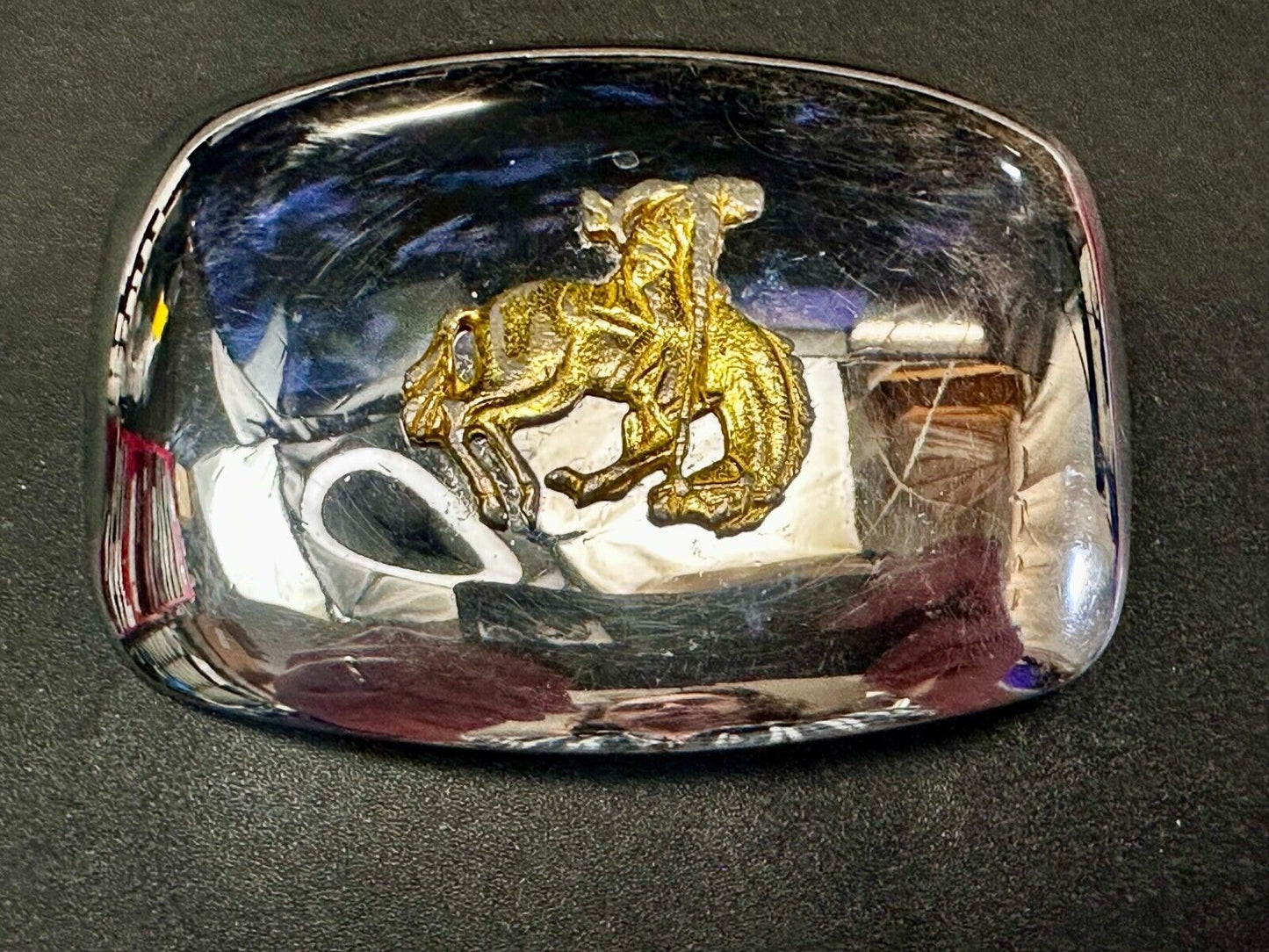 Vintage Cowboy Saddle Bronc Western Two Tone Reflective Belt Buckle