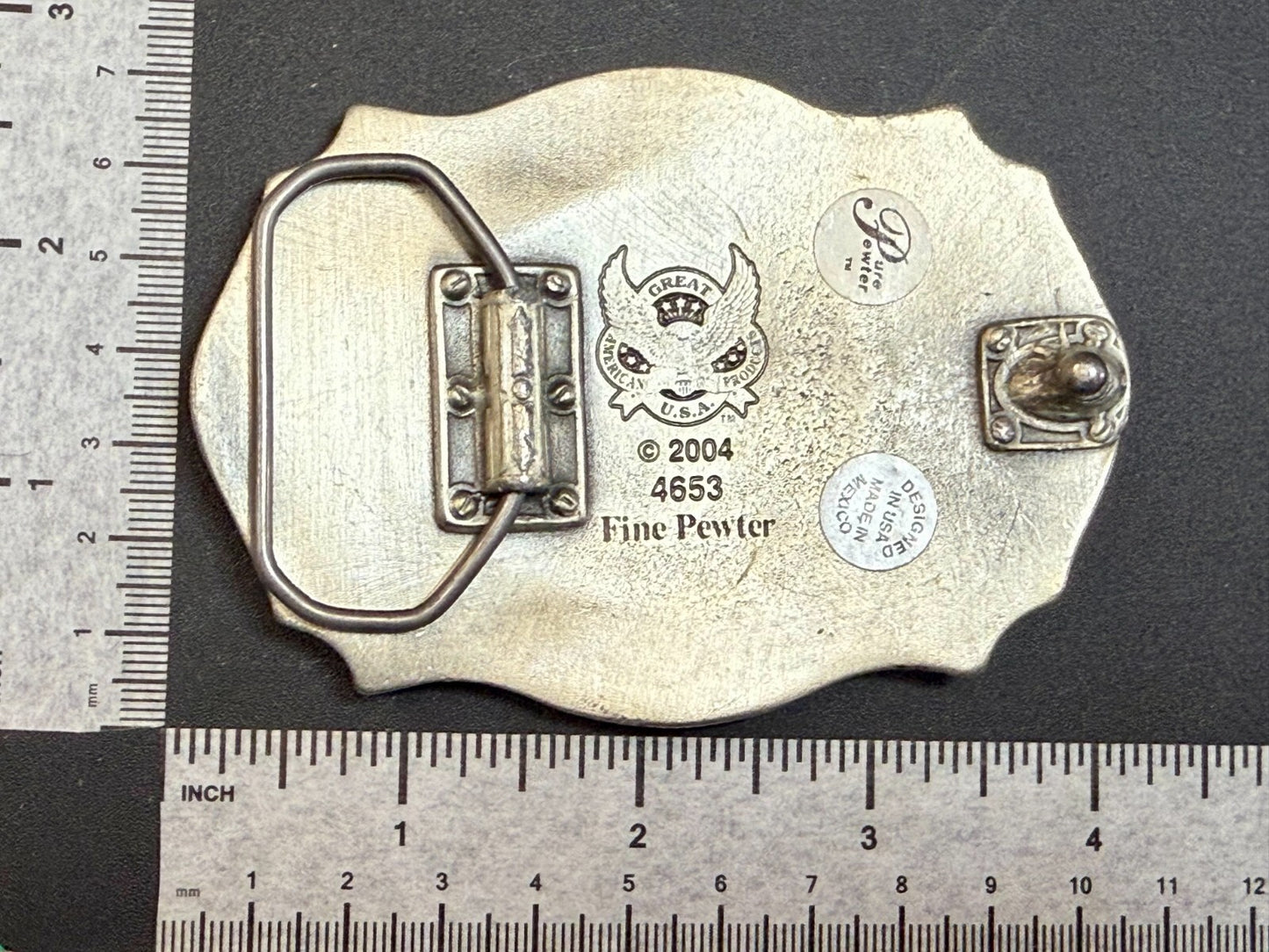BKE Custom Letters? Centerpiece on Vintage Fine Pewter 2004 Belt Buckle