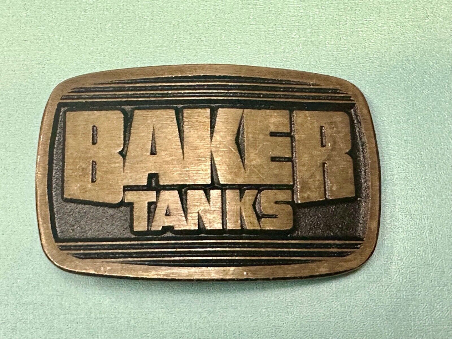 Baker Tanks Fluid Containers Mine Co. Promo solid brass Dynabuckle belt buckle