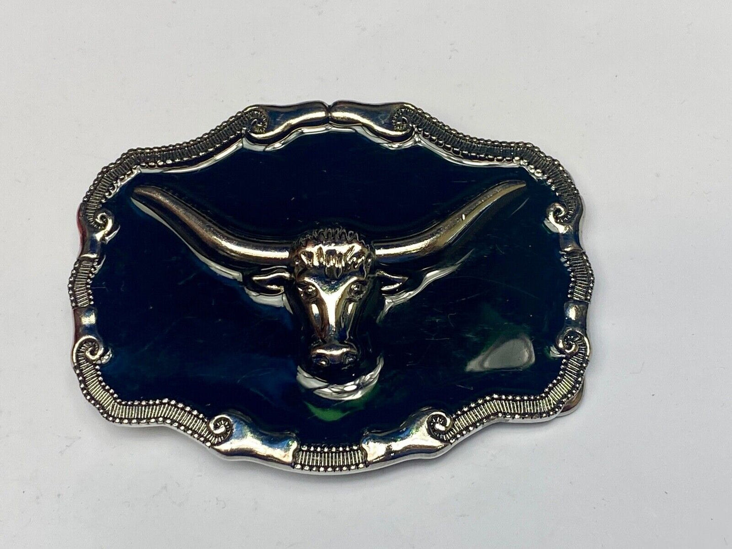 Black And Silver Color Texas Longhorn Western Framed Belt Buckle